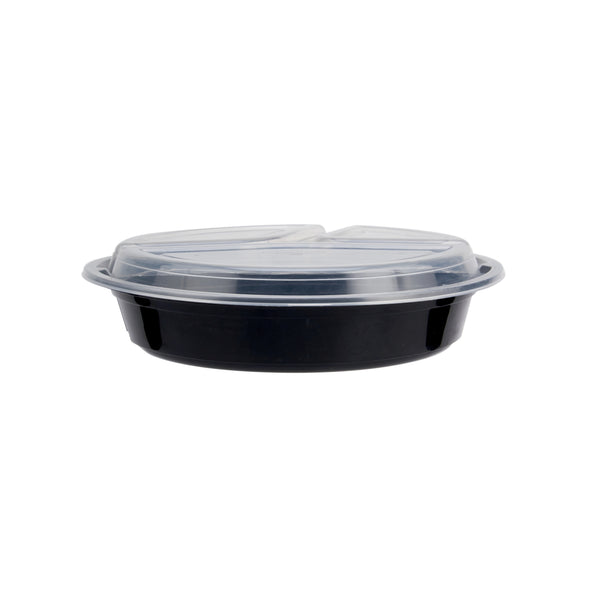 Black Base 3-Compartment Round Container 48 Oz 300 Pieces - hotpack.bh