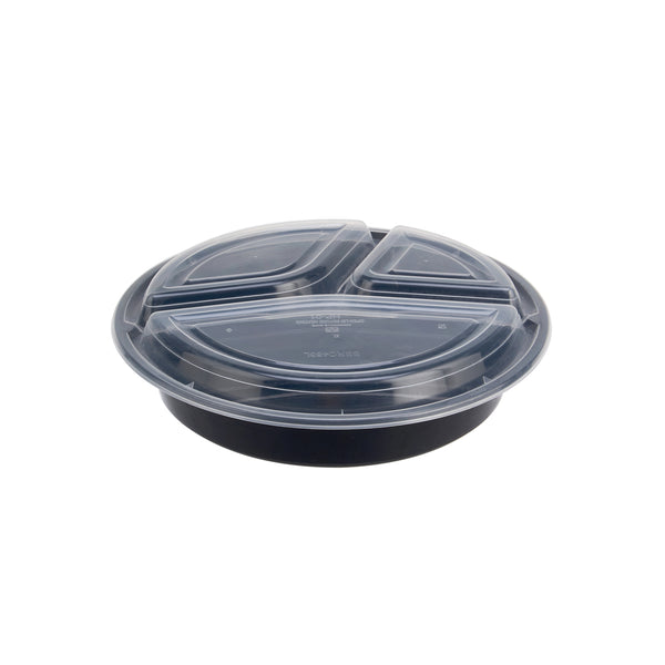 Black Base 3-Compartment Round Container 48 Oz 300 Pieces - hotpack.bh