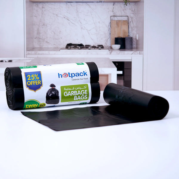 Twin Pack Heavy Duty Garbage Roll Black 60 Gallons(1 Packet) - hotpack.bh