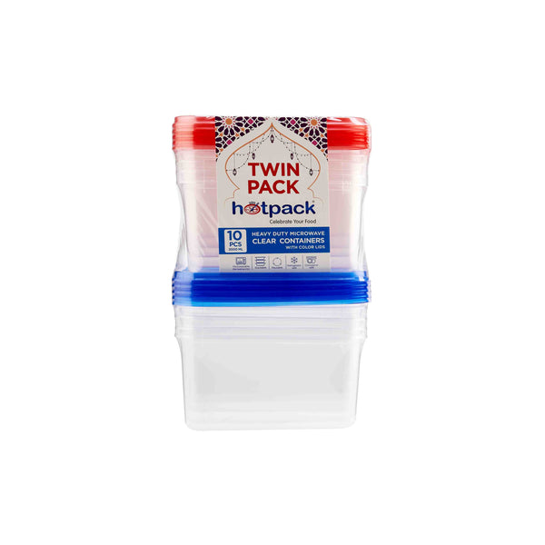 Twin Pack Clear HD Rectangular Microwave Container with Color Lids 1 Set