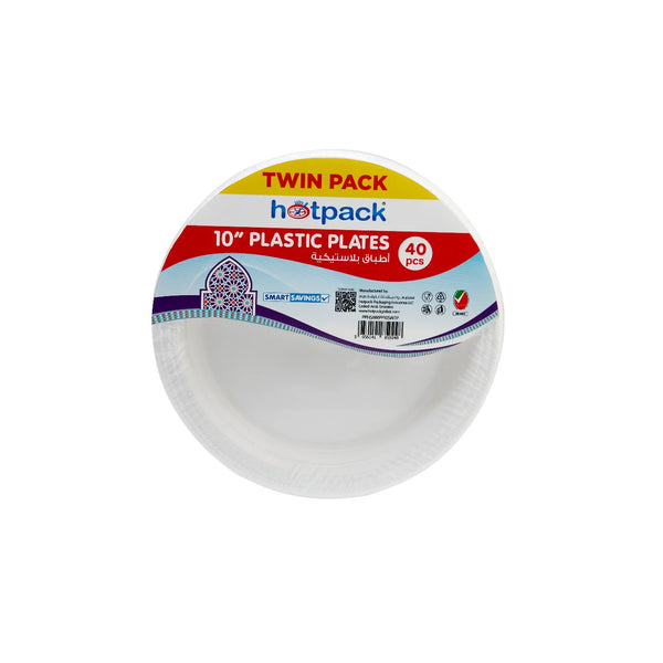 Twin Pack White Round Plastic Plate 10 Inch 40 Pieces