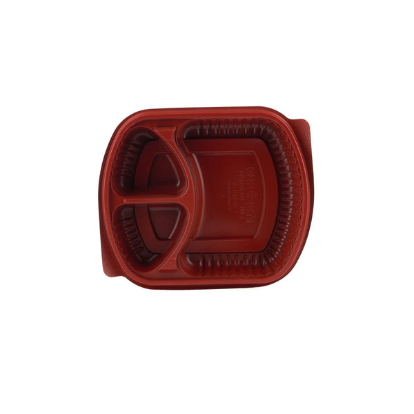 Red & Black Base Rectangular 3-Compartment Container With Lid