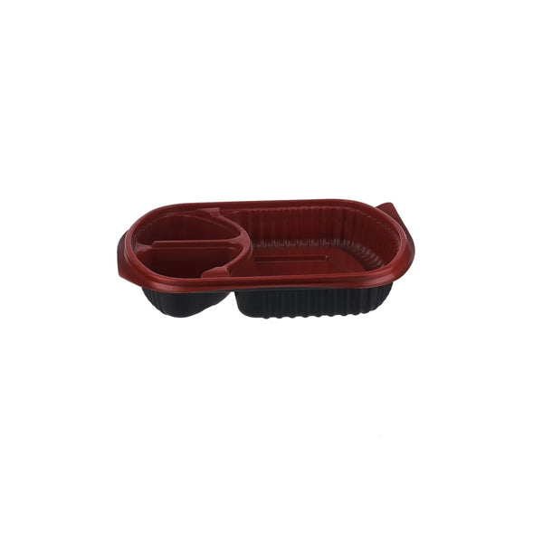 Red & Black Base Rectangular 3-Compartment Container With Lid