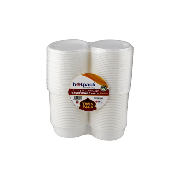 Twin Pack Plastic Bowl With Lid 50 Pieces