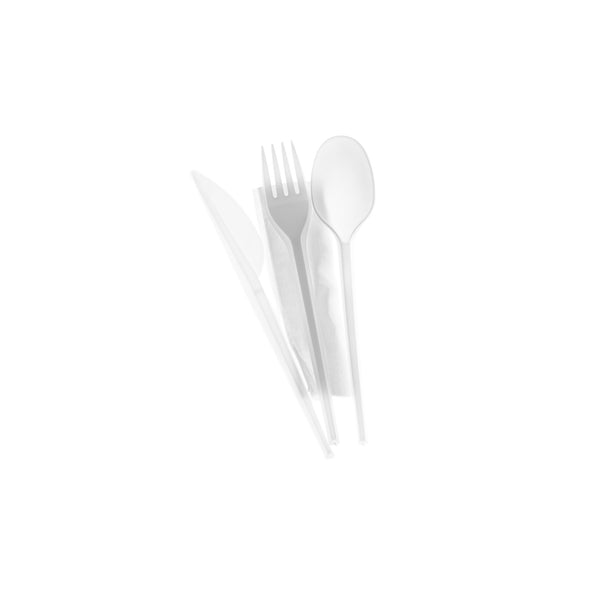Normal Cutlery Pack, White (Spoon/Fork/Knife/ Napkin) 2.5 Gram Each 500 Sets - Hotpack