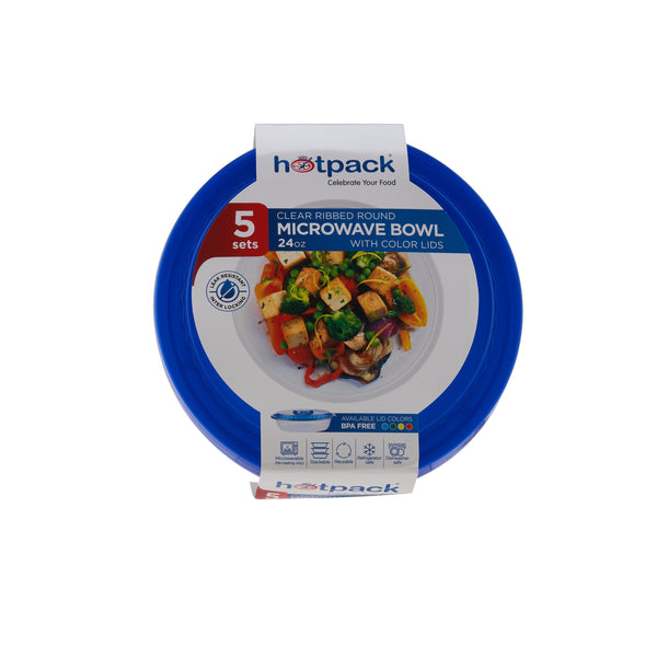 Round Ribbed Clear Container With Mixed Color Lid - hotpack.bh