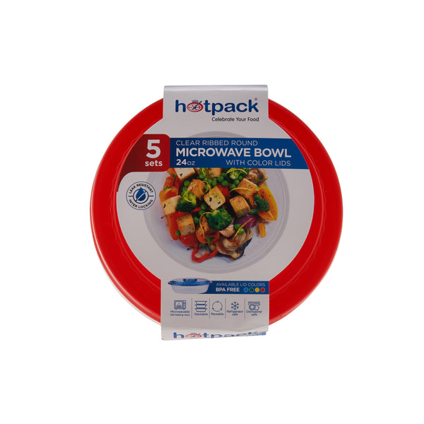 Round Ribbed Clear Container With Mixed Color Lid - hotpack.bh