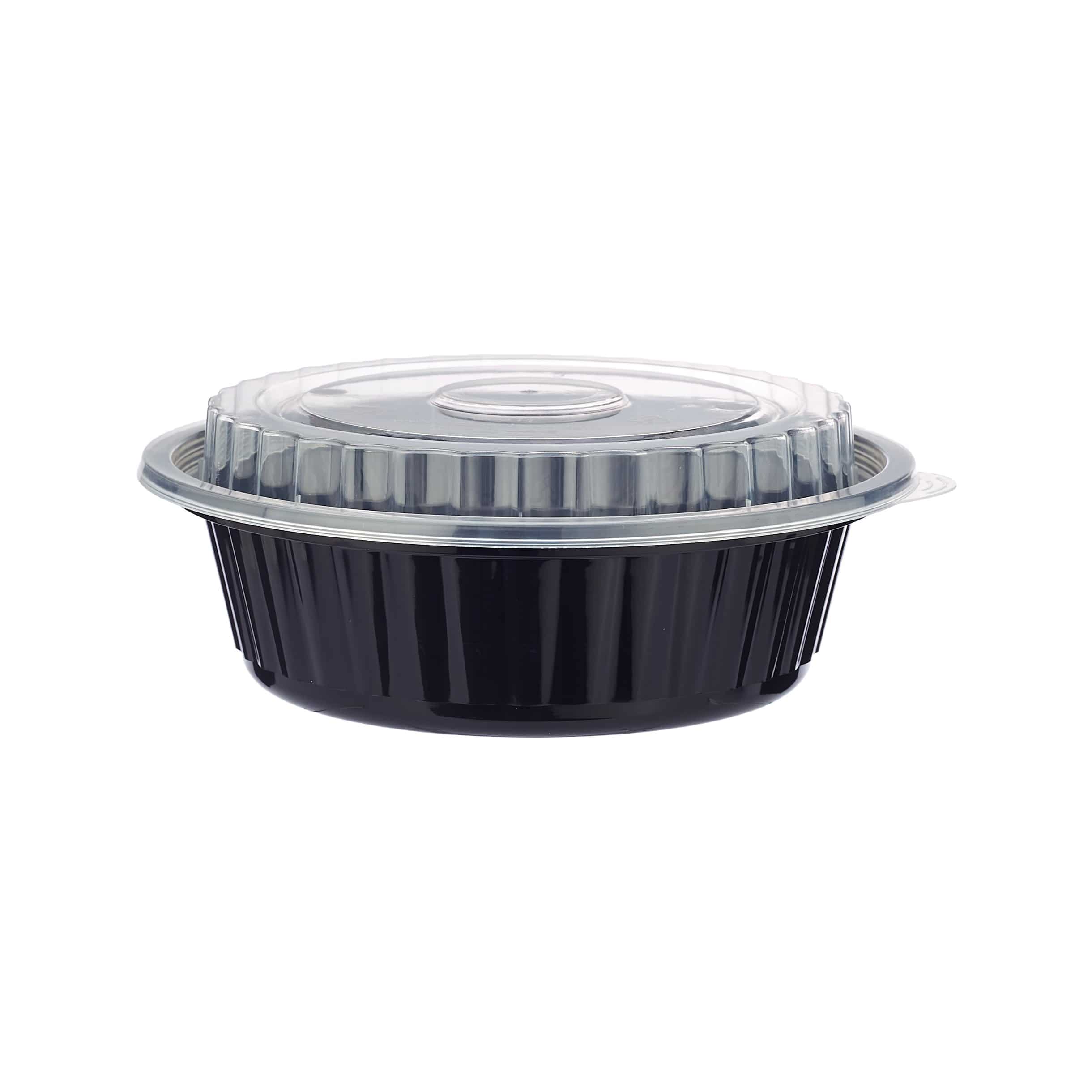 150 Pieces Black Base Round Container 16 Oz With Lids