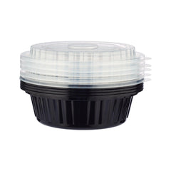 150 Pieces Black Base Round Container 16 Oz With Lids