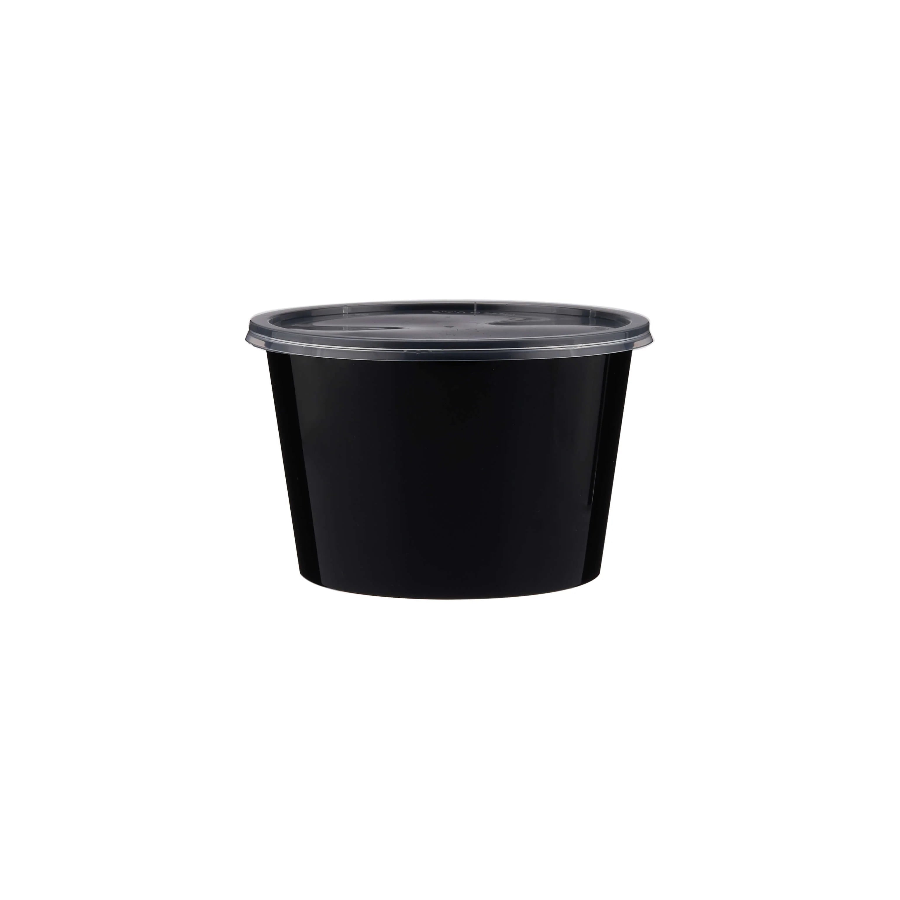 500 Pieces Microwave Plastic Black Round Container 525Ml