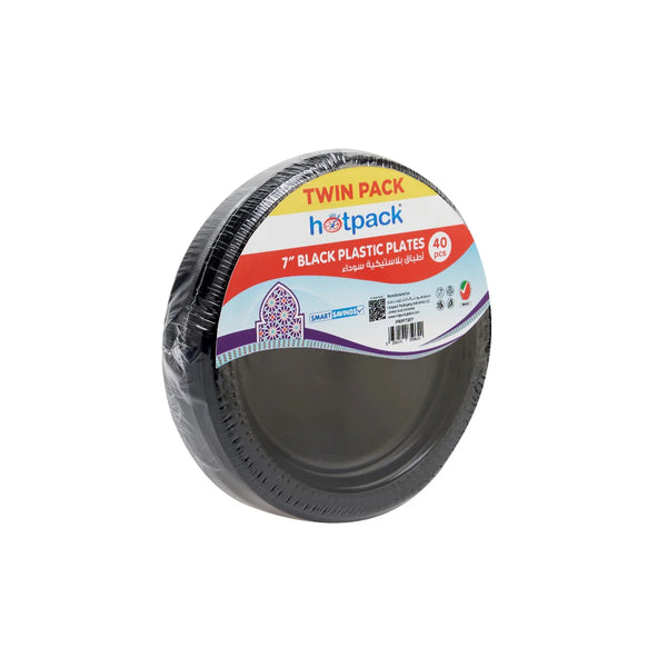 Twin Pack Black Round Plastic Plate 7 Inch 40 Pieces