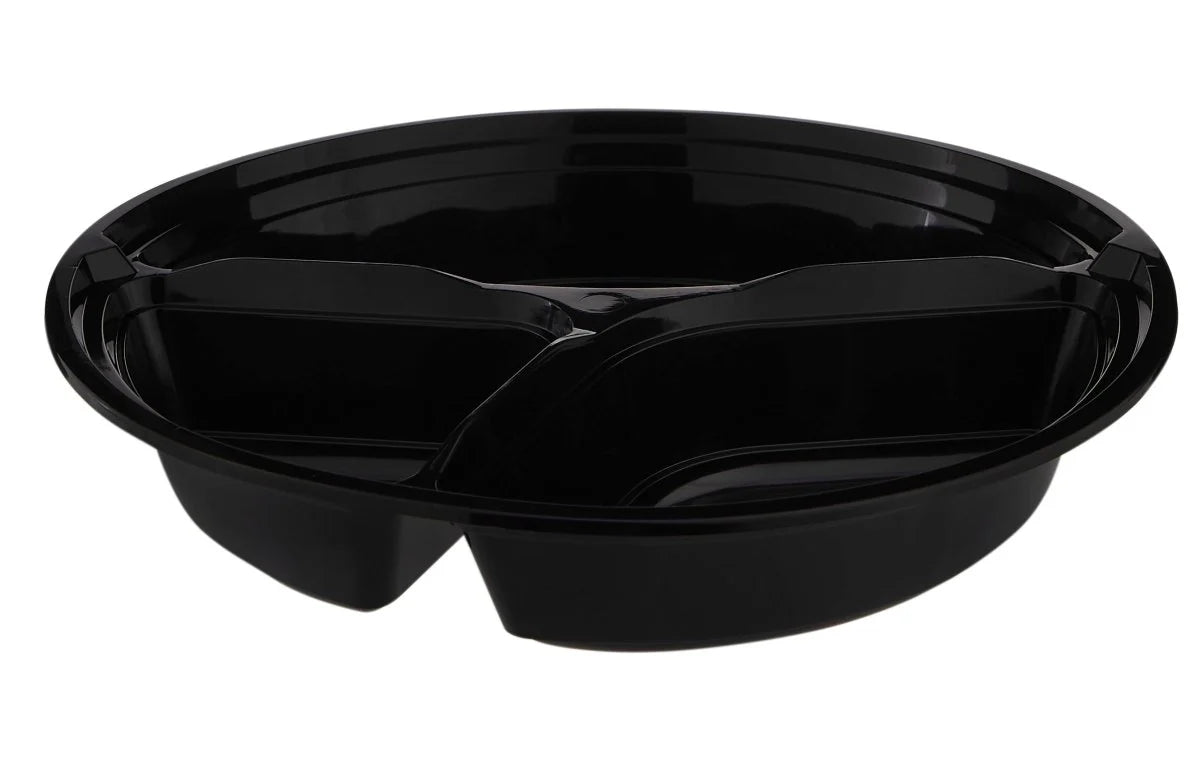 Black Base 3-Compartment Round Container 48 Oz+ Lid-Diameter= 232*43 mm