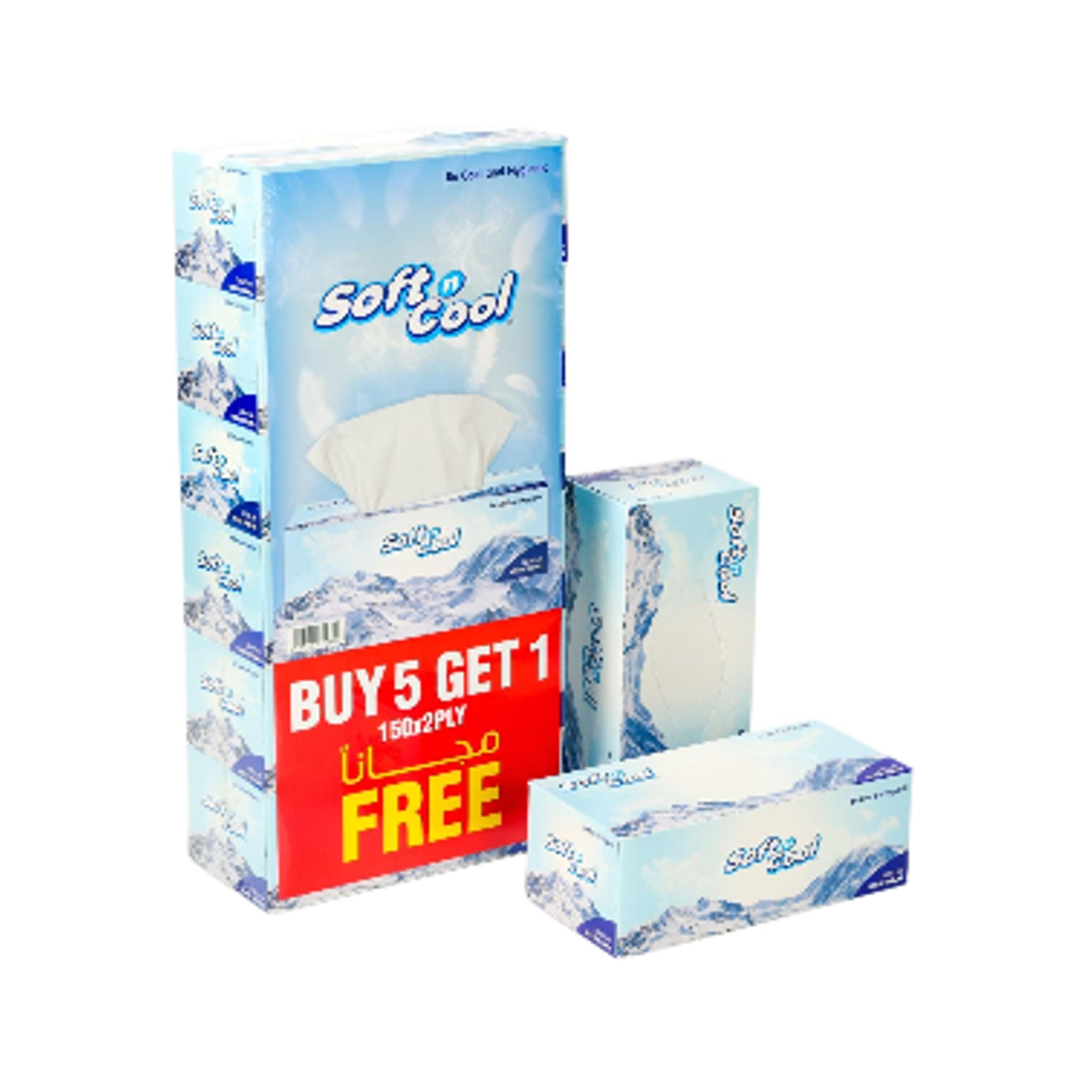 Soft N Cool Facial Tissue 200 Pulls X 2 Ply 30 Boxes + 150 Pull X 2 Ply 6 Box