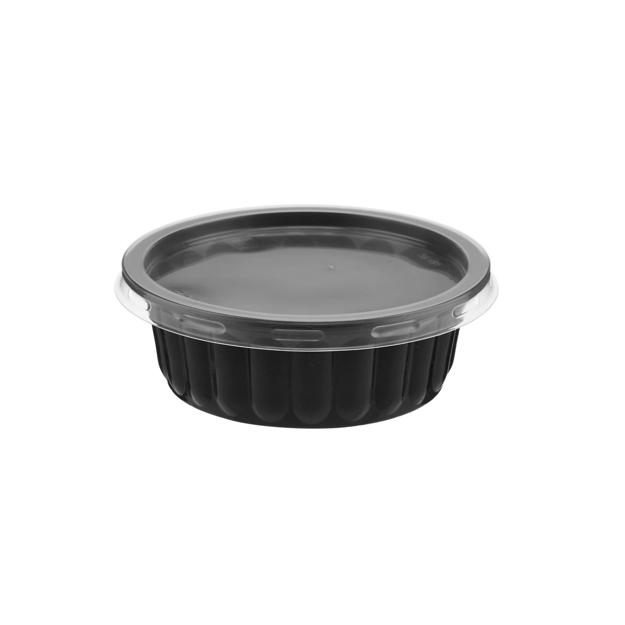  Plastic Ribbed Round Black Container 250 Ml-Base Only