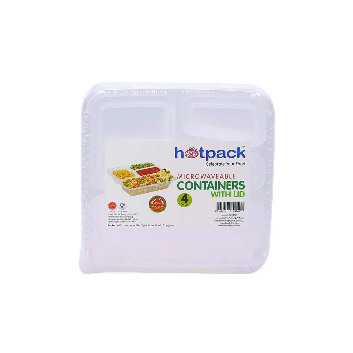 Rectangular Microwaveable 4 Compartment Container With Lid-210*210*45 mm