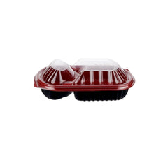 Red & Black Base Rectangular 2-Compartment Container With Lid