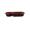 Red & Black Base Rectangular 2 - Compartment Container With Lid 250 Pieces - hotpackwebstore.com - Red And Black Base Containers
