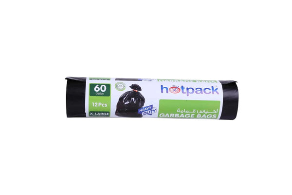 Twin Pack Heavy Duty Garbage Roll Black 60 Gallons(1 Packet) - hotpack.bh