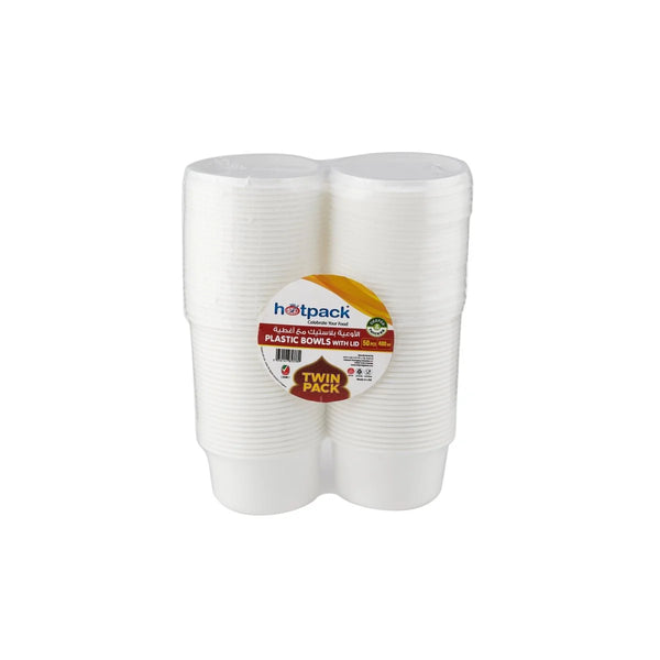 Twin Pack Plastic Bowl With Lid 50 Pieces