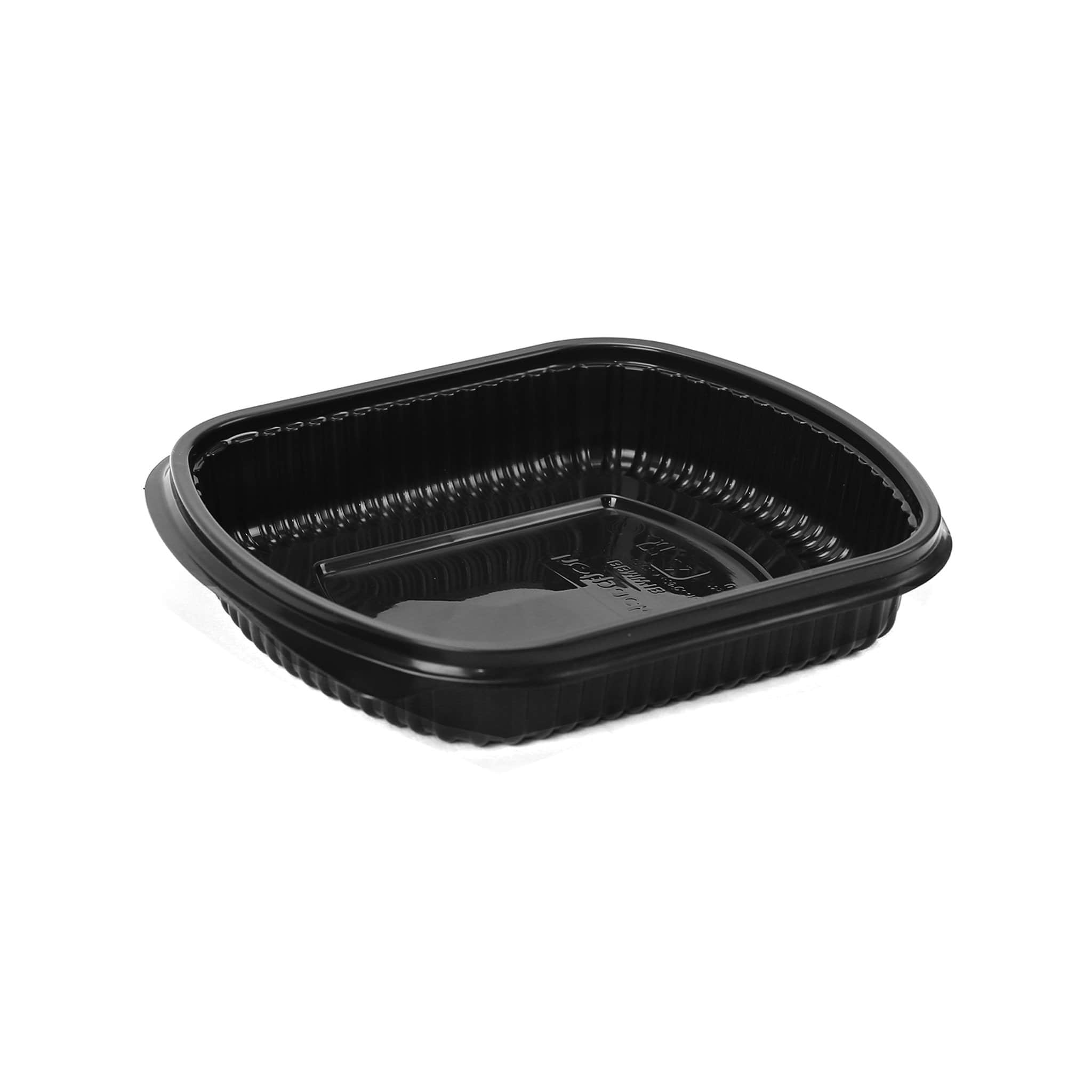250 Pieces Black Base Rectangular Container with Lid - LBH - 24 x 20.5 x 4.2 cm - Hotpack 