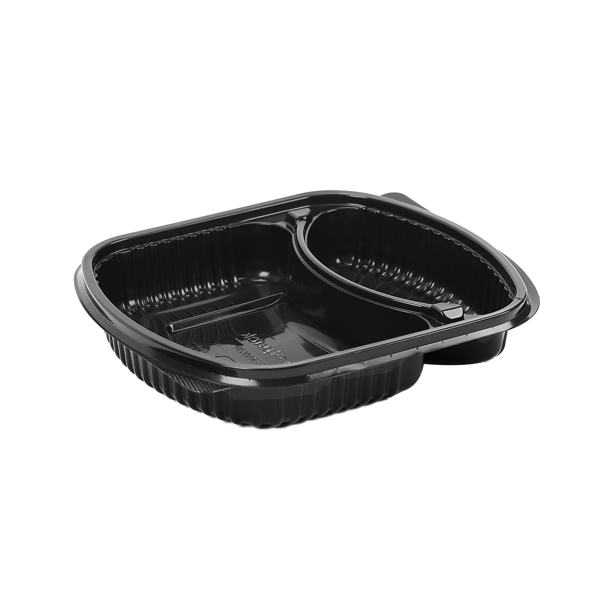 250 Pieces Black Base Rectangular 2-Compartment Container Base + Lid