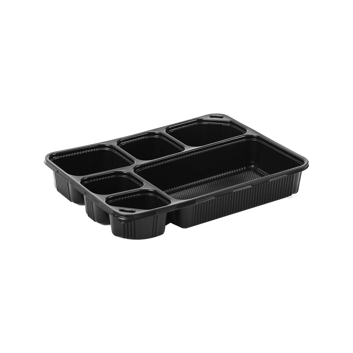 150 Pieces Black Base Rectangular 6-Compartment Container - hotpack.bh
