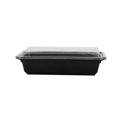 300 Pieces Black Base Rectangular Container 38 Oz + Lid 220 x 150 x 45 mm