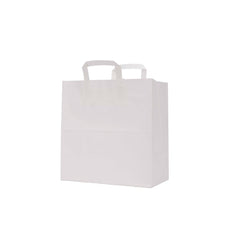 500 Pieces Paper Bag White Flat Handle 18*09*20 Cm